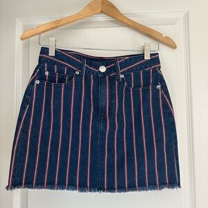 American Eagle Denim Skirt Women's SZ 0 Mini Stretch Red White Blue Stripe